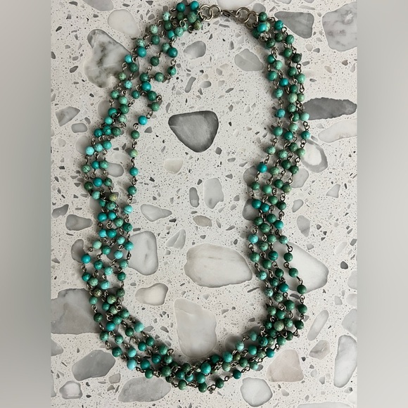 Turquoise and Silver Beaded Necklace 22 inches around - Picture 1 of 4